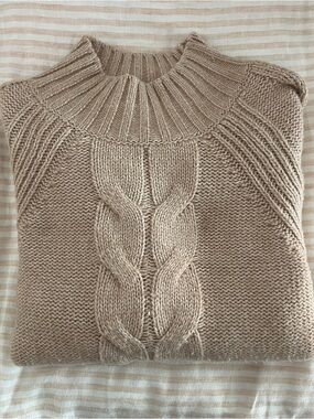 Tommy Hilfiger Cream Cable-Knit Mock Neck Sweater